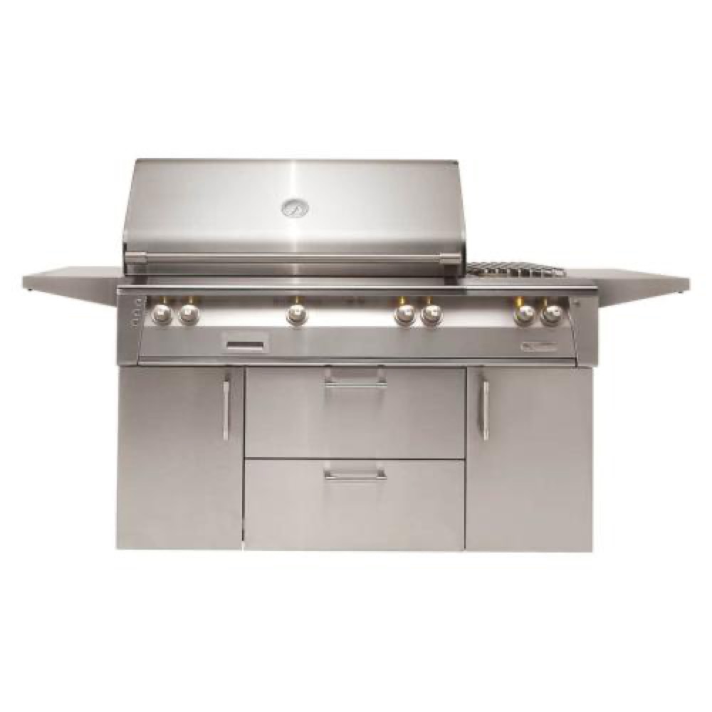 Alfresco Grills ALXE 56-Inch 3-Burner Freestanding Propane Gas Grill with Sear Zone, Rear Infrared Burner and Side Burner - Stainless Steel