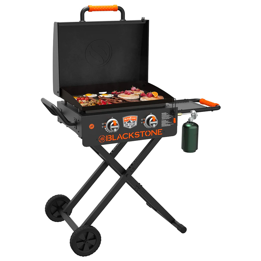 Blackstone Griddle On the Go 22-Inch 2-Burner Scissor-Leg Propane Gas Flat Top Griddle with Hood
