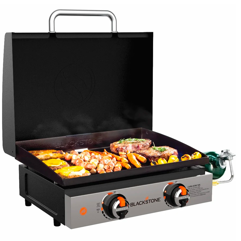 Blackstone Griddle Original 22-Inch 2-Burner Tabletop Propane Gas Commercial Style Flat Top Griddle with Hood