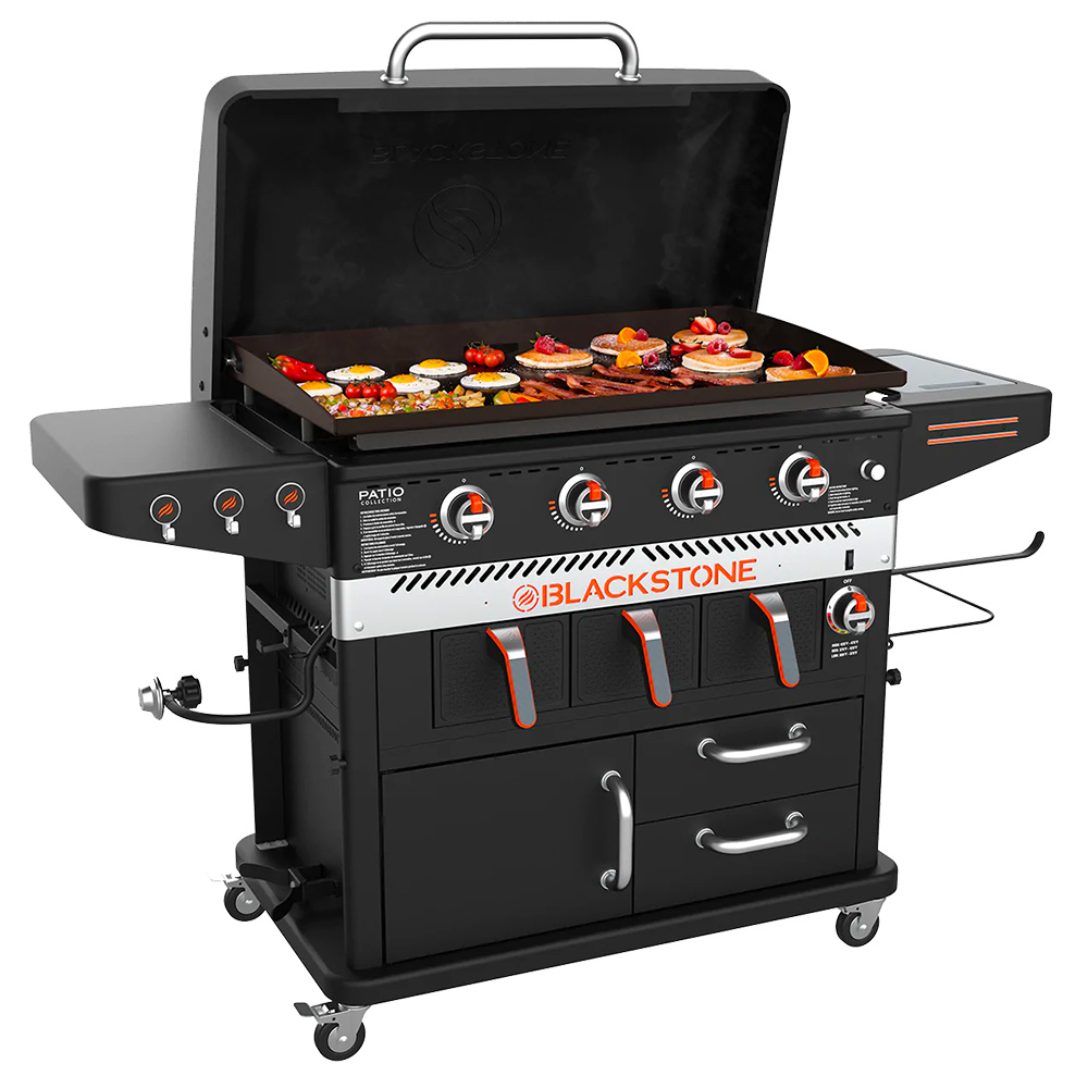 Blackstone Griddle Patio Cabinet 36-in 4-Burner Freestanding Propane Gas Commercial Style Flat Top Grill with Air Fryer