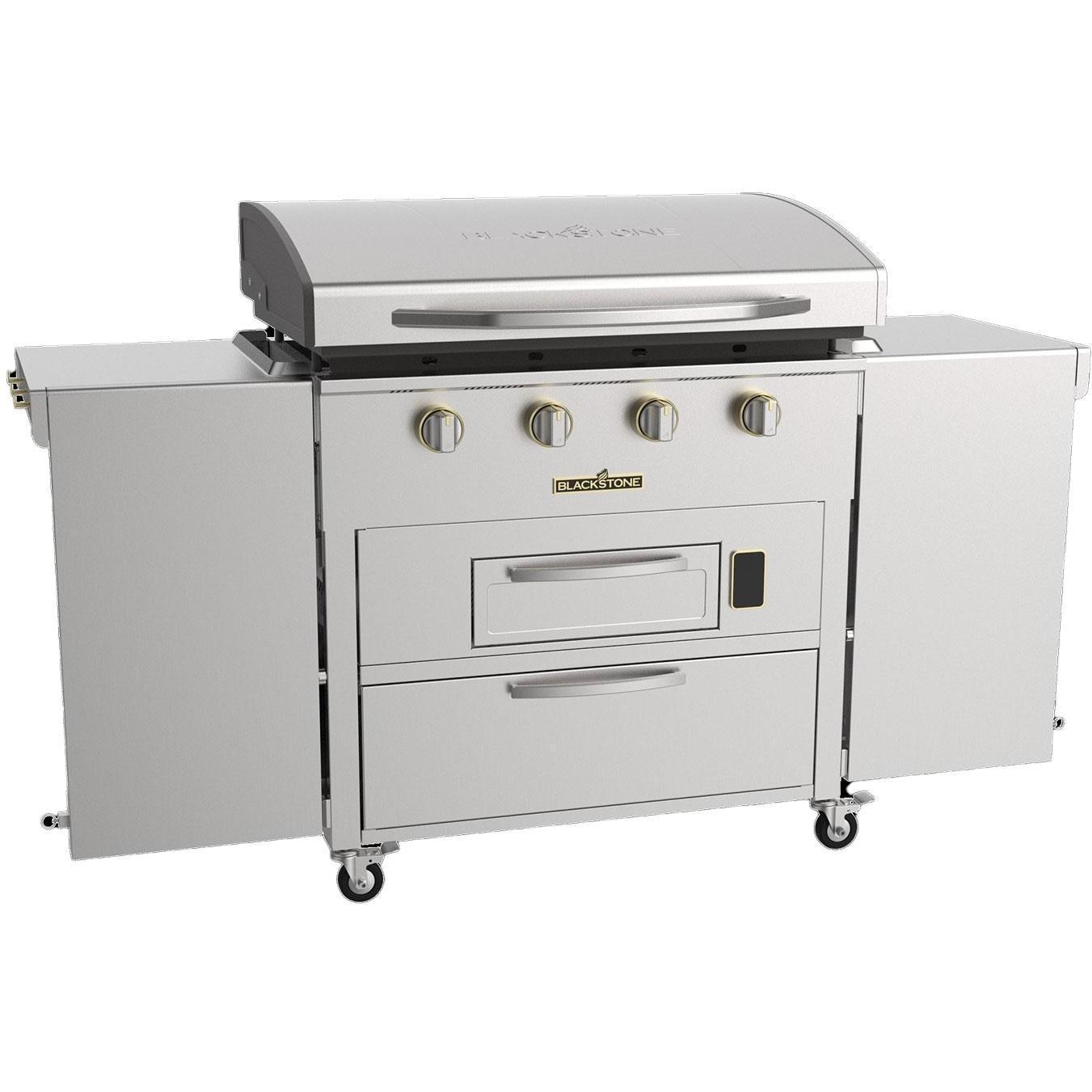 Blackstone Select 36-Inch 4-Burner Freestanding Propane Gas Flat Top Griddle and Air Fryer Combo with Dual Side Tables & Storage Drawers