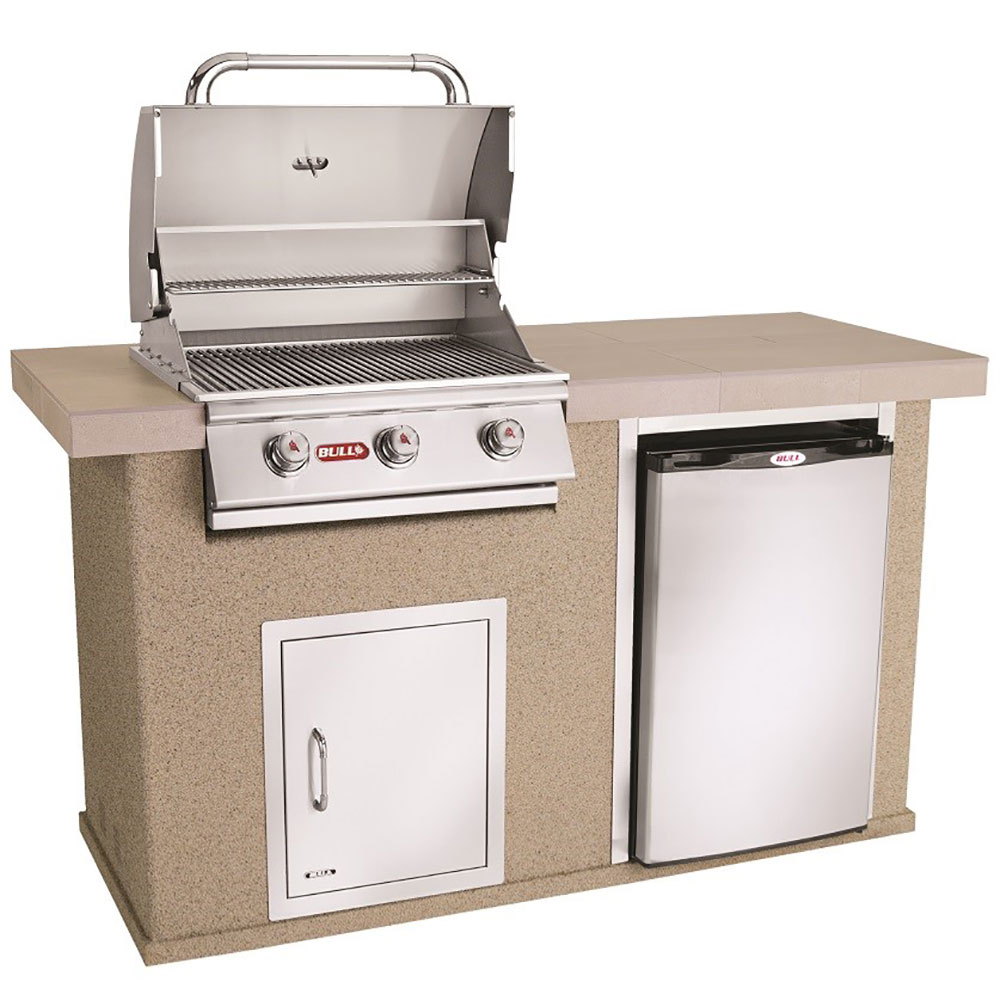 Bull BBQ Fully-Assembled 6 Ft. El Mundo BBQ Island with 25-Inch Steer Premium Grill, Fridge and Vertical Door - Brown Stucco