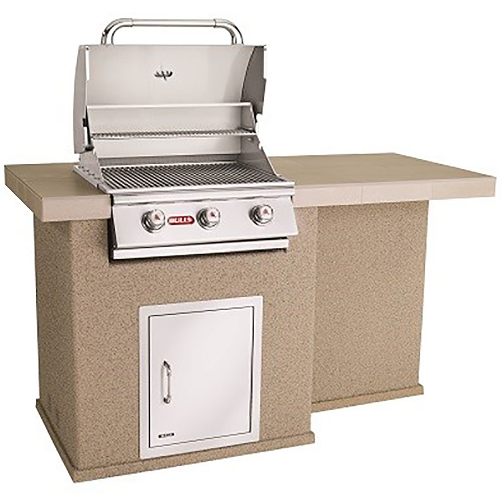 Bull BBQ Fully-Assembled 6 Ft. El Dorado BBQ Island with 25-Inch Steer Premium Grill and Vertical Door - Brown Stucco