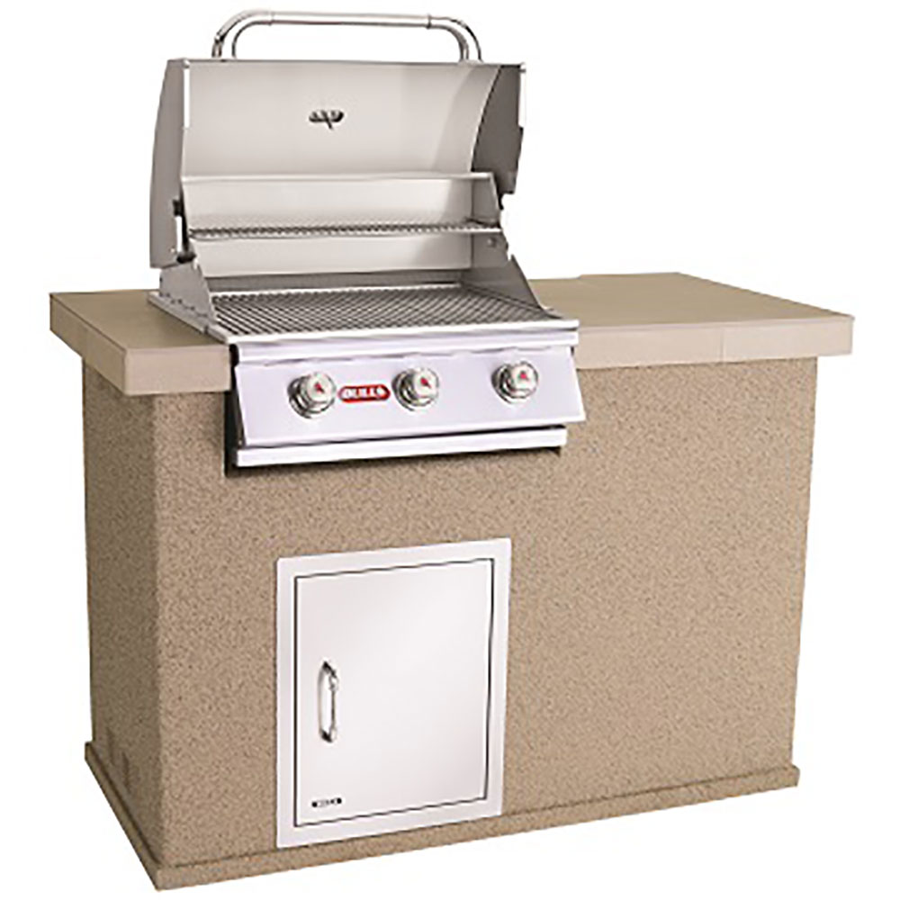 Bull BBQ Fully-Assembled 5 Ft. El Morro BBQ Island with 25-Inch Steer Premium Grill and Vertical Door - Brown Stucco