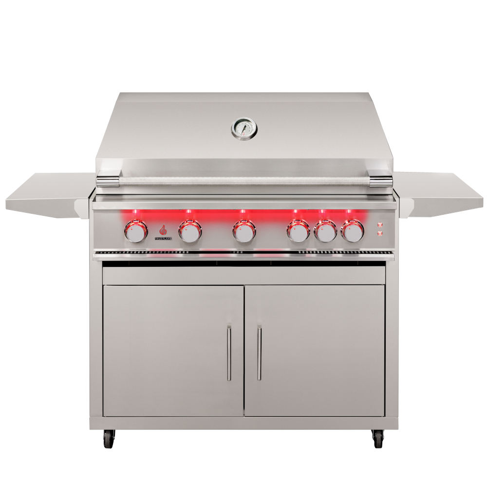 TrueFlame 40-Inch 5-Burner Freestanding Propane Gas Grill with Rear Infrared Burner and Grill Lights