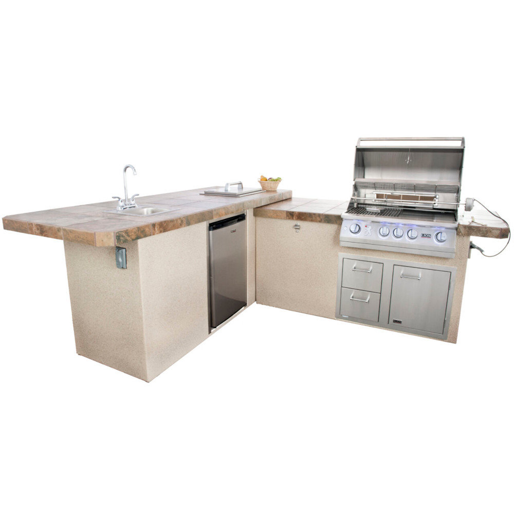 Lion Commercial Q 9-Foot BBQ Island With Lion L75000 32-Inch Propane Gas Grill