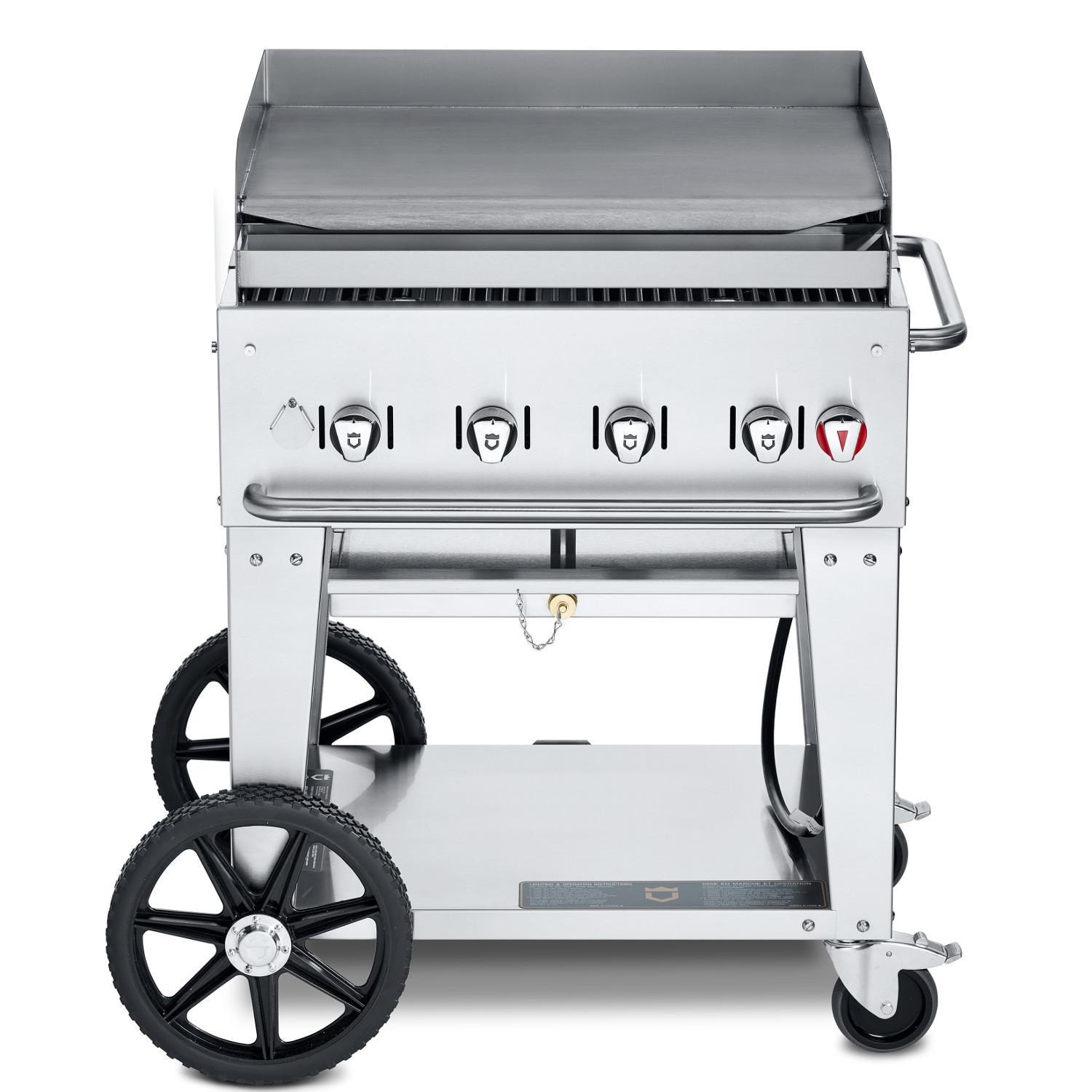Crown Verity Professional Mobile Series 30-Inch 4-Burner Stainless Steel Freestanding Flat Top Propane Gas Griddle