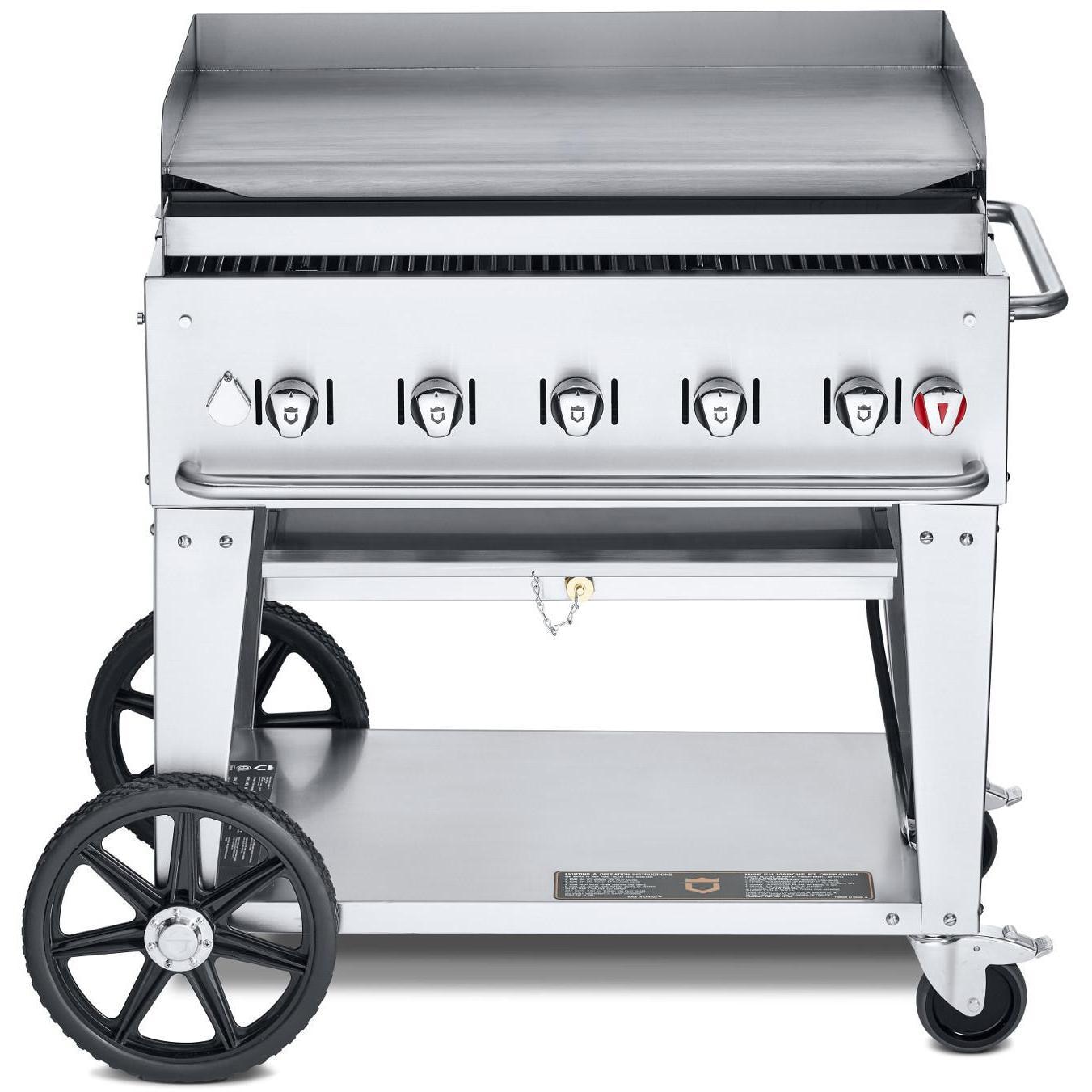 Crown Verity Professional Mobile Series 36-Inch 5-Burner Stainless Steel Freestanding Flat Top Propane Gas Griddle