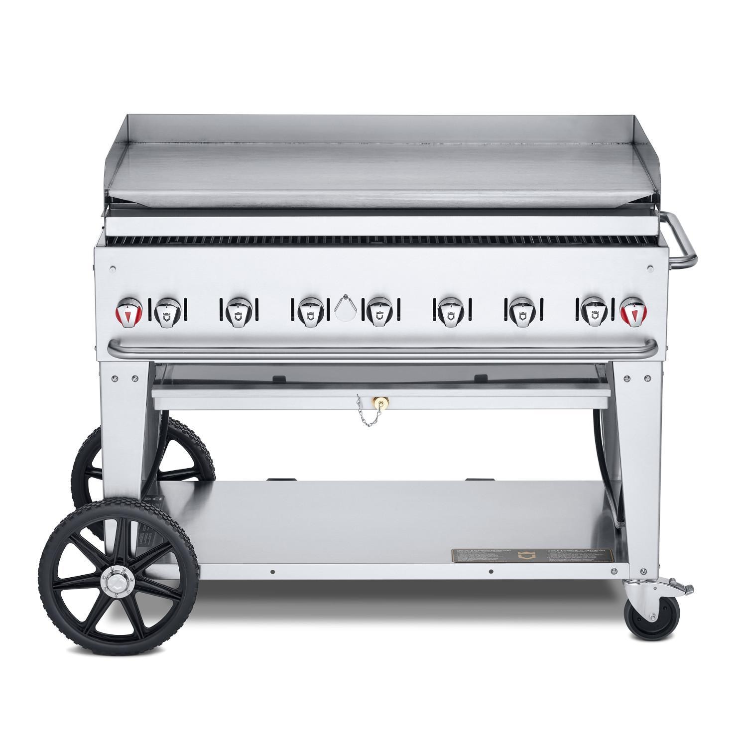 Crown Verity Professional Mobile Series 48-Inch 7-Burner Stainless Steel Freestanding Flat Top Propane Gas Griddle