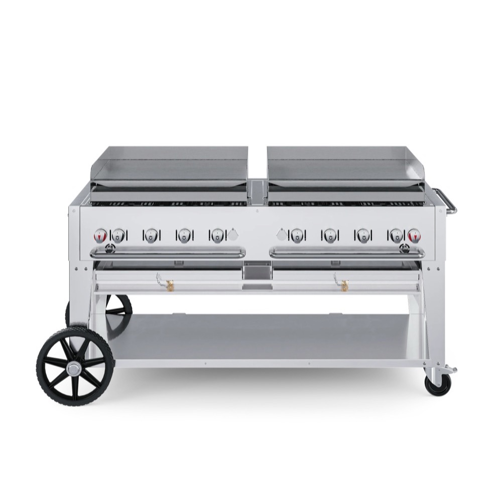 Crown Verity Professional Mobile Series 60-Inch 8-Burner Stainless Steel Freestanding Flat Top Propane Gas Griddle