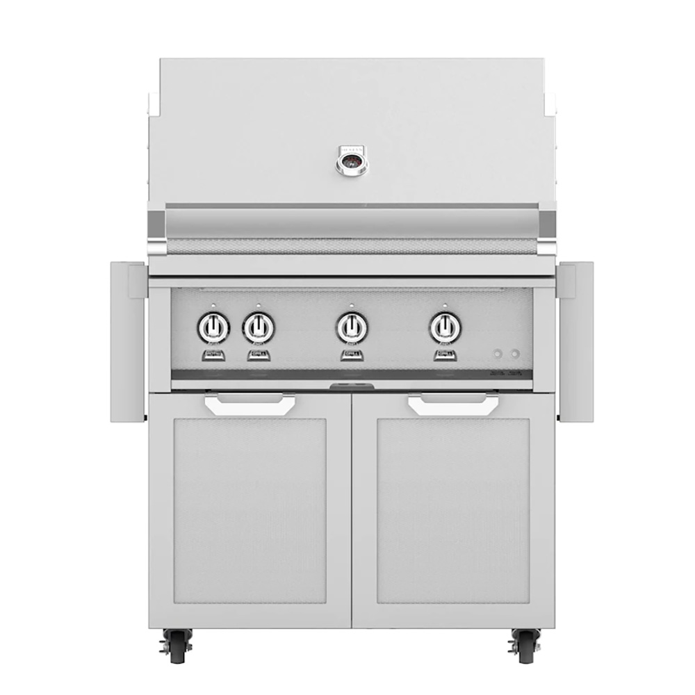 Hestan 36-Inch Propane Gas Grill with Sear Burner & Rotisserie On Double Door Tower Cart - Steeletto