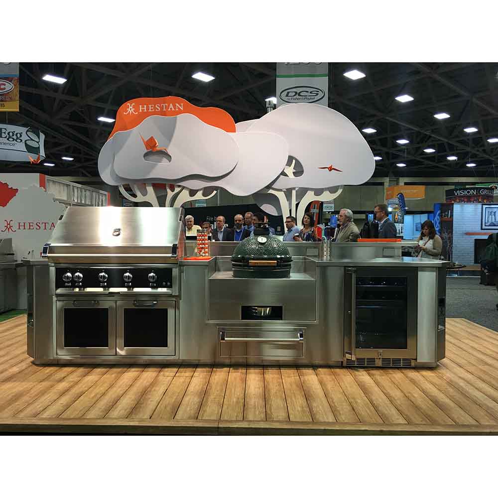 Hestan Ready-To-Assemble 12 Ft. Stainless Steel Outdoor Living Suite with Kamado Grill Cutout and Bar Top & Foot Rail with Stainless Steel Countertop