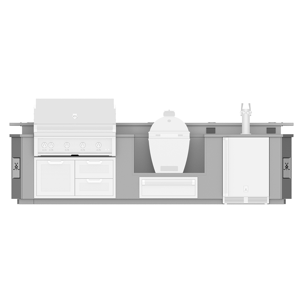 Hestan Ready-To-Assemble 12 Ft. Stainless Steel Outdoor Living Suite with Kamado Grill and Beer Dispenser Cutouts, Bar Top & Foot Rail with Stainless Steel Countertop