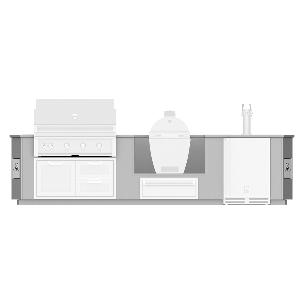 Hestan Ready-To-Assemble 12 Ft. Stainless Steel Outdoor Living Suite with Kamado Grill and Beer Dispenser Cutouts with Stainless Steel Countertop