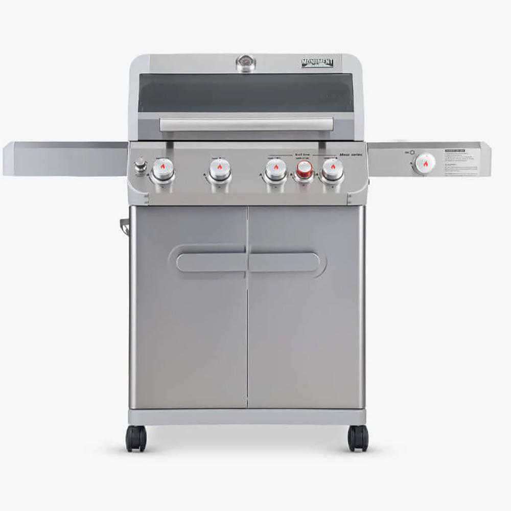 Monument Grills Mesa 415BZ 4-Burner Stainless Steel Freestanding Propane Gas Grill with Clear View Lid, Broil Zone & Side Burner