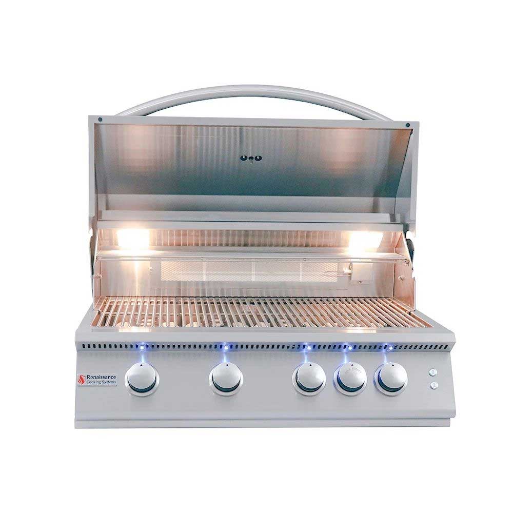 RCS Premier Series 32-Inch 4-Burner Built-In Propane Gas Grill with Rear Infrared Burner & LED Lighting