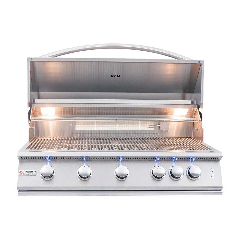 RCS Premier Series 40-Inch 5-Burner Built-In Propane Gas Grill with Rear Infrared Burner & LED Lighting