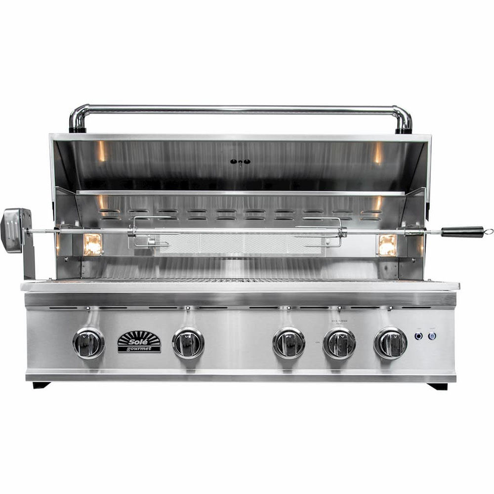 Sole Gourmet Turbo Replacement Series 38-Inch 4-Burner Built-In Propane Gas Grill with Rotisserie and LED Lights
