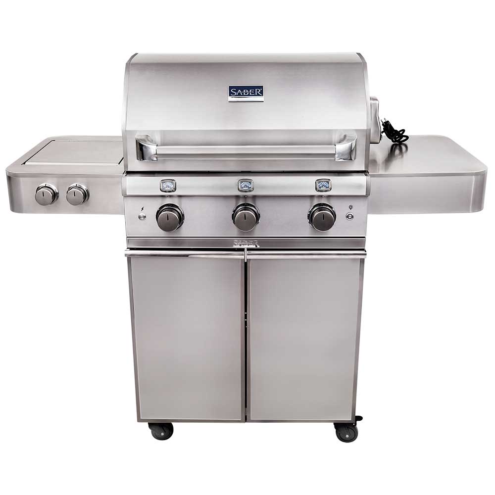 Saber Grills Elite 500 SSE 32-Inch 3-Burner Freestanding Infrared Propane Gas Grill with Double Ring Side Burner