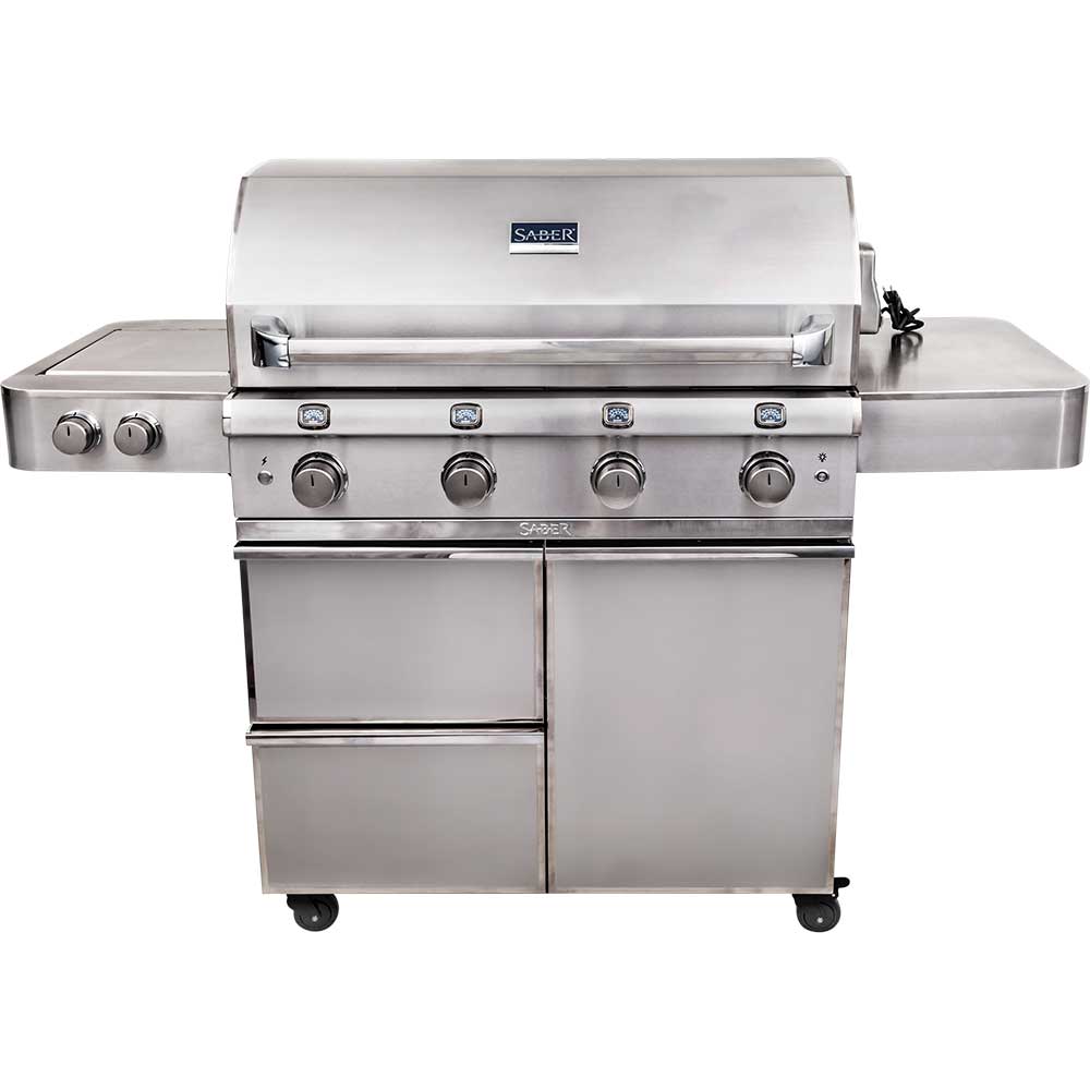 Saber Grills Elite 670 SSE 40-Inch 4-Burner Freestanding Infrared Propane Gas Grill with Double Ring Side Burner
