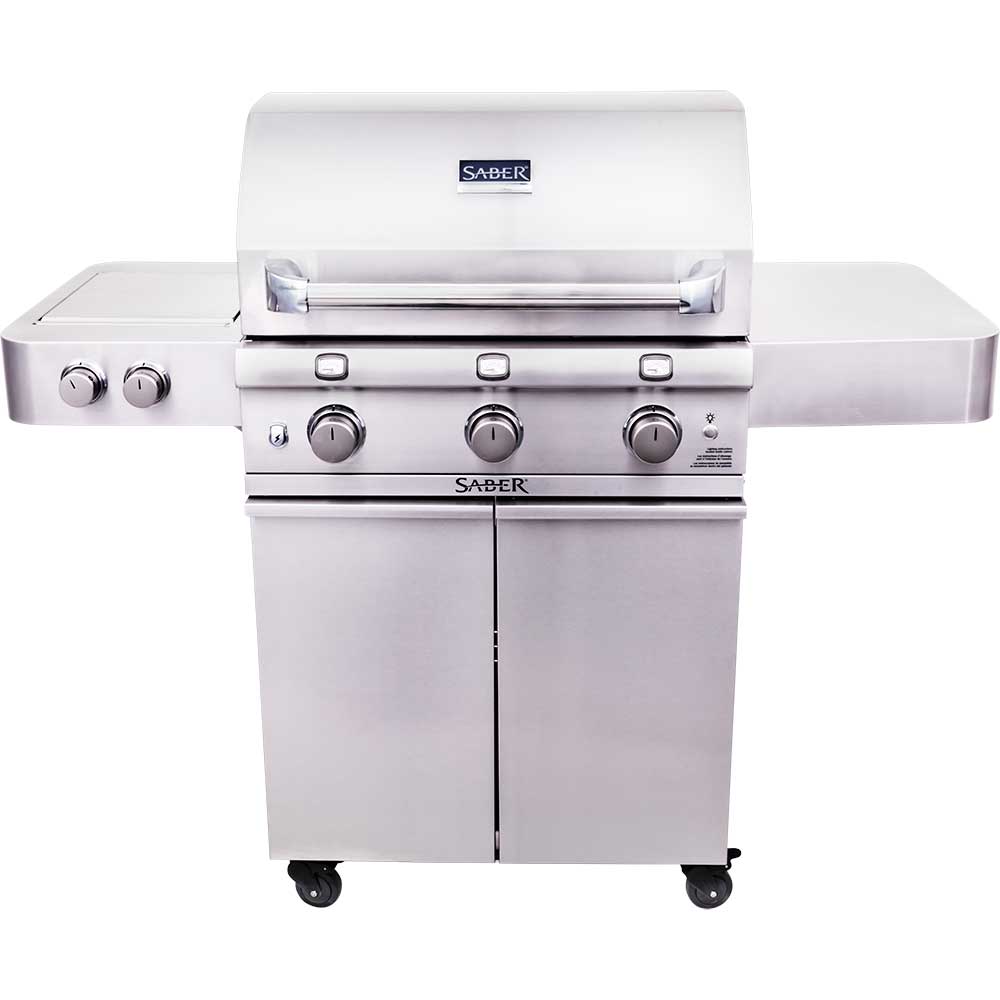 Saber Grills Stainless 500 32-Inch 3-Burner Freestanding Infrared Propane Gas Grill with Dual Ring Side Burner