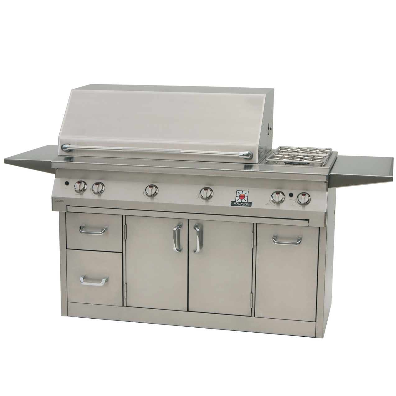 Solaire 56-Inch Freestanding All Infrared Propane Gas Grill with Rotisserie & Double Side Burner on Premium Cart with Two Doors and Drawers