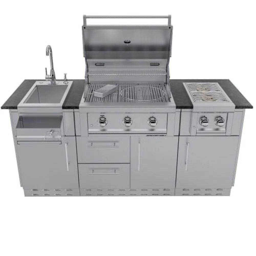 Sunstone Grills Caprice 6-Foot Grill & Bar Sink Outdoor BBQ Island Package with Sunstone Grills Ruby Series 30-Inch 3-Burner Built-In Gas Grill