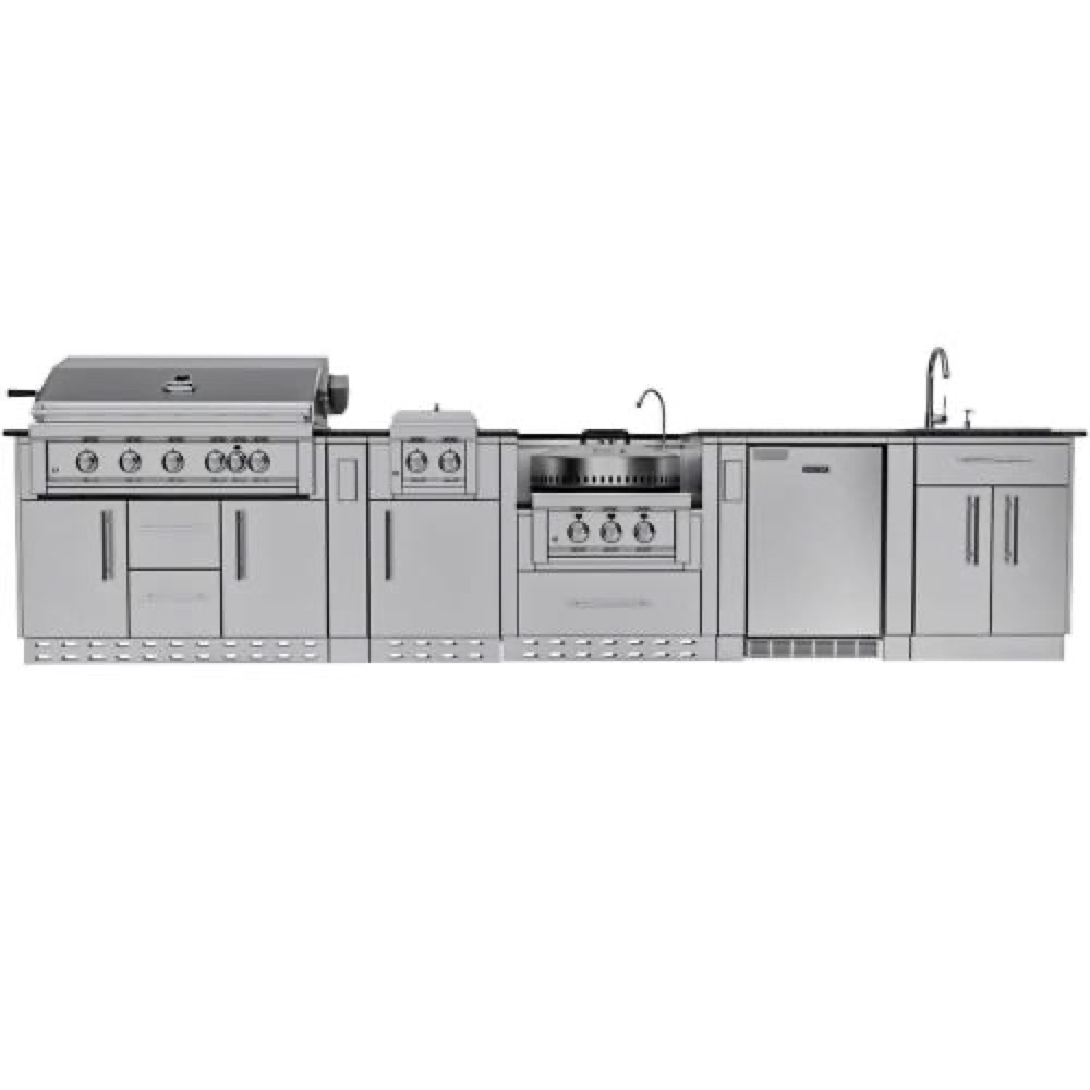 Sunstone Grills Hill Country 13.5-Foot Outdoor BBQ Island Package with Sunstone Grills Ruby Series 42-Inch 5-Burner Built-In Gas Grill with Rear Infrared Burner