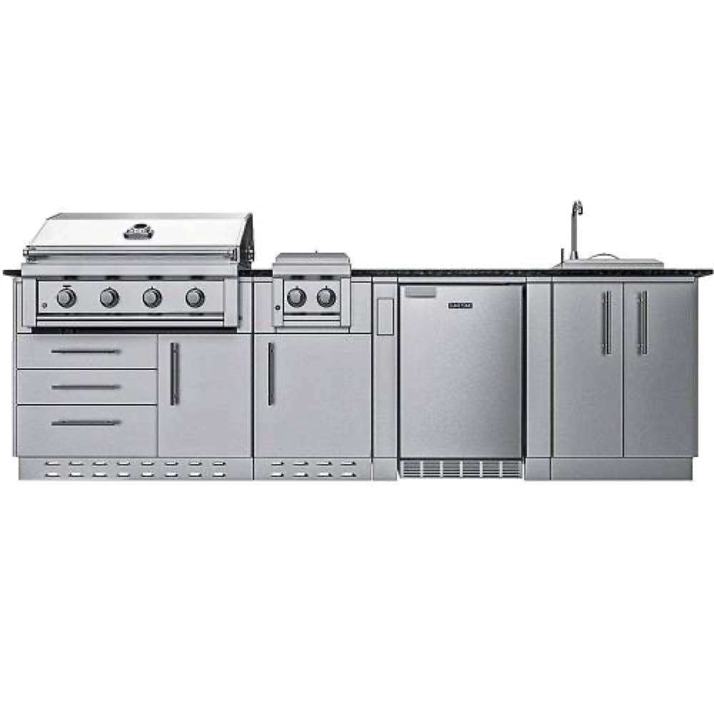 Sunstone Grills Houston 9-Foot Outdoor BBQ Island Package with Sunstone Grills Ruby Series 36-Inch 4-Burner Built-In Gas Grill with Rear Infrared Burner