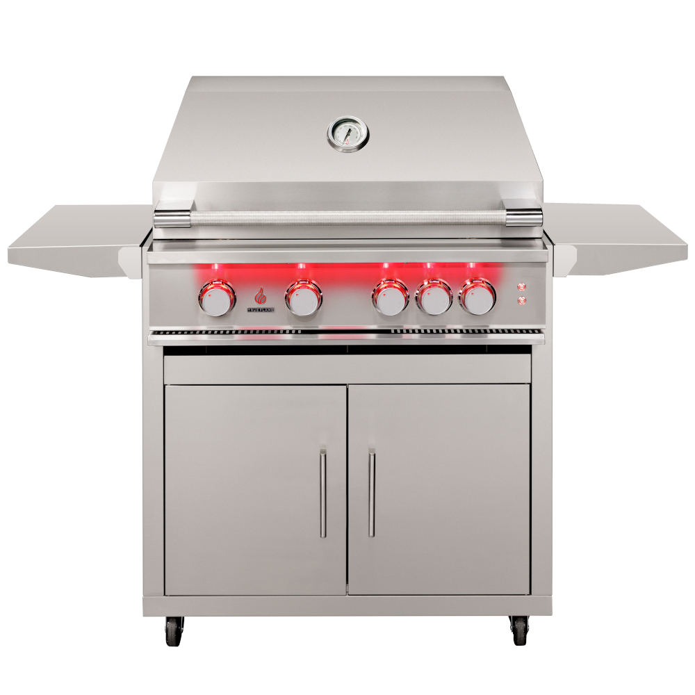 TrueFlame 32-Inch 4-Burner Freestanding Propane Gas Grill with Rear Infrared Burner and Grill Lights