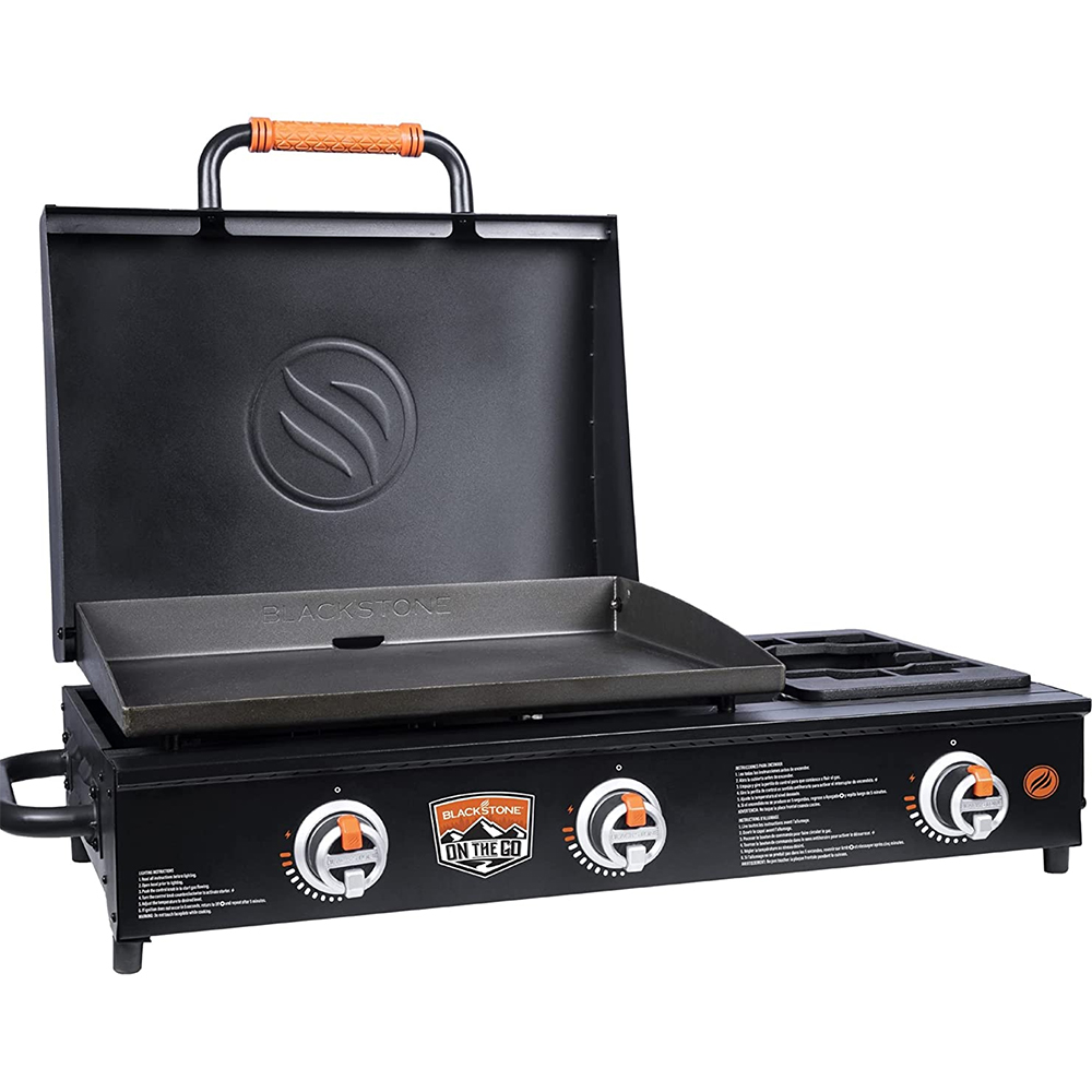 Blackstone Griddle On the Go 22-Inch 2-Burner Tabletop Propane Gas Commercial Style Flat Top Griddle Rangetop Combo with Hood