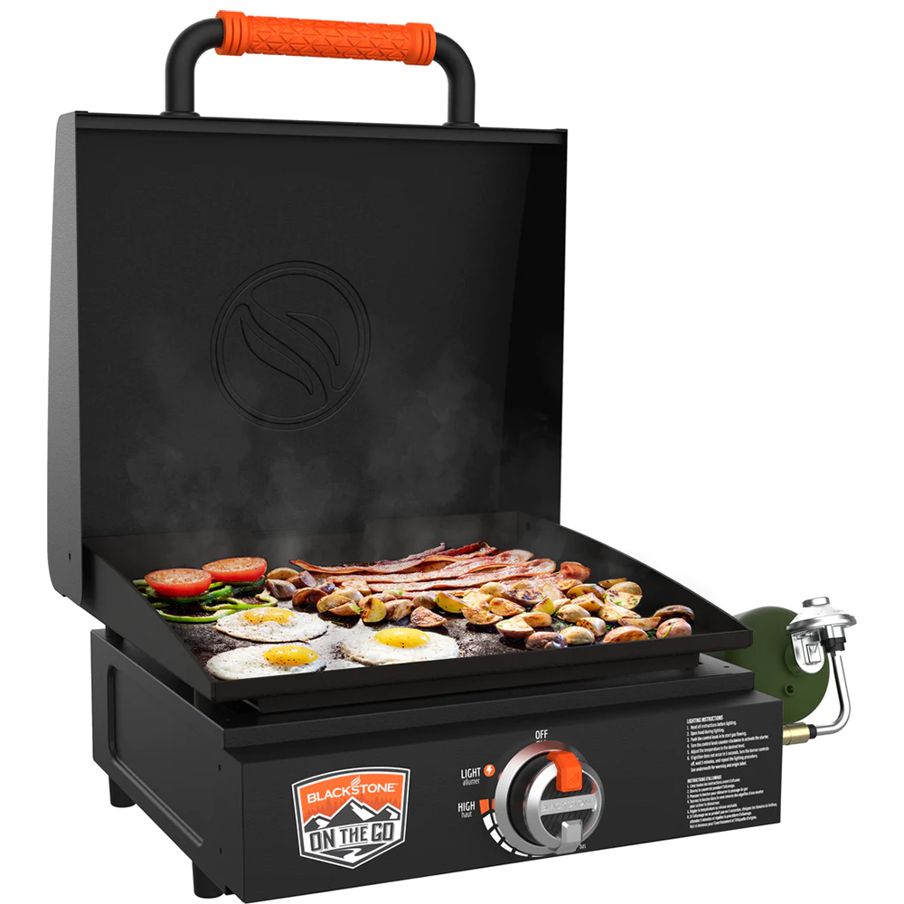 Blackstone Griddle On the Go 17-Inch 1-Burner Tabletop Propane Gas Commercial Style Flat Top Griddle with Hood